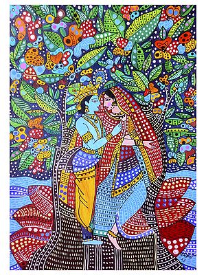 Kunjabihari - Raas Of Radha And Krishna | Acrylic And Ink On Paper | By Rukshana Tabassum