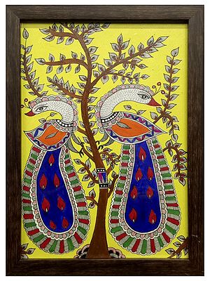Pair of Sitting Peacock on Branch | Watercolor on Canvas Sheet | By Krishna Joshi