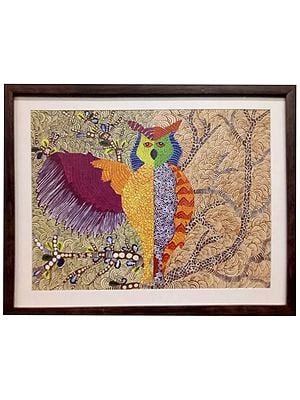 Goodluck Owl Painting with Frame | Watercolor on Canvas Sheet | By Krishna Joshi