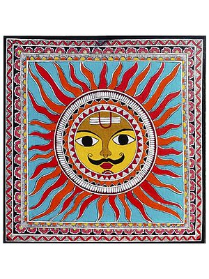 Rays Of Lord Sun-Madhubani Painting | Watercolor On Canvas Sheet | By Krishna Joshi