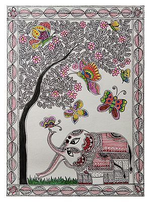 Elephants with Butterflies | Madhubani Painting by Nishu Singh