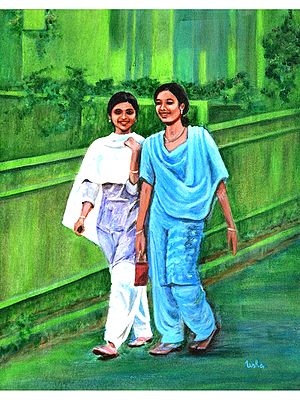 Laughing Girls - Acrylic Painting | Acrylic On Canvas | By Usha Shantharam