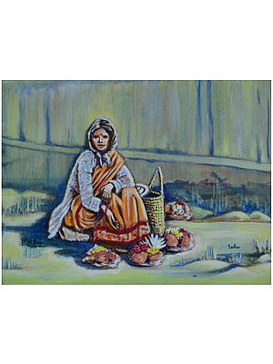 Templeside Vendor - Acrylic Painting | Acrylic On Canvas | By Usha Shantharam