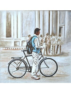 Boy on Bicycle - Acrylic Painting | Acrylic on Canvas | By Usha Shantharam