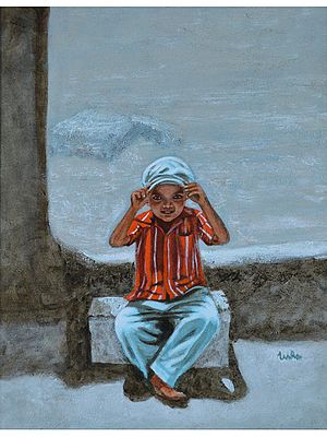 Cute Boy Wearing Cap - Acrylic Painting | Acrylic On Canvas | By Usha Shantharam