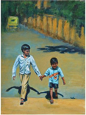 Kind Brother - Relationship - Acrylic Painting | Acrylic On Canvas | By Usha Shantharam
