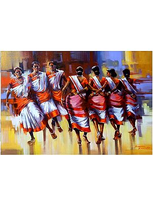 Jhumar Traditional Dance - Celebration View | Acrylic On Canvas | By Praween Karmakar
