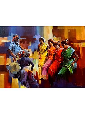 Santhali Dance of Jharkhand | Acrylic on Canvas | By Praween Karmakar