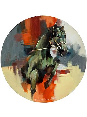Ready to Jump Horse Painting | Acrylic Art by Praween Karmakar