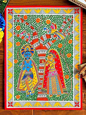 Standing Radha And Krishna Under The Tree | Painting On Paper | By Anshu Tripathi