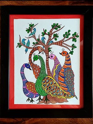 Family Of Birds | Painting On Paper | By Anshu Tripathi | With Frame