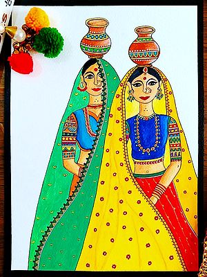 Beautiful Ladies With Matka | Painting On Paper | By Anshu Tripathi