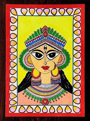 Goddess Durga - Madhubani Painting | Painting On Paper | By Anshu Tripathi