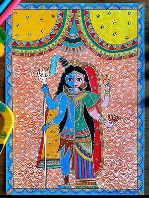 Symbol of Union - Ardhanarishwar | Painting on Paper | By Anshu Tripathi