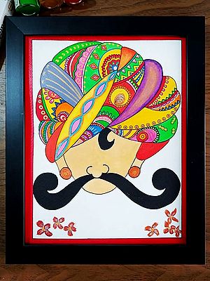 Face Painting With Mustache And Turban | Painting On Paper | By Anshu Tripathi | With Frame