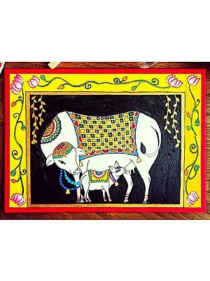 Kamdhenu - Bond of Mother | Painting on Paper | By Anshu Tripathi