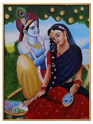 Radha And Krishna Sitting In Garden | Oil On Canvas | By Bhavya Murarka