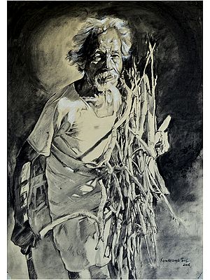 The Old Patriarch | Charcoal on Paper | By Ramkrishna Paul