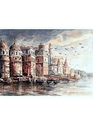Banaras Ghat | Watercolor on Paper | Painting by Mainak Bhowmick