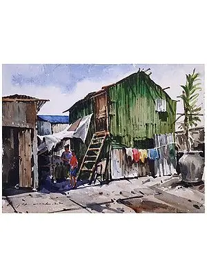 The Slum | Painting by Mainak Bhowmick