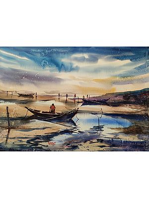 An Evening At Sea Side - Beautiful Landscape | Watercolor On Fabriano Paper | By Prabhas Parappur