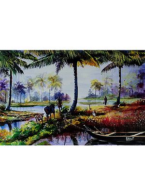 Beautiful Landscape Of Nature | Acrylic On Paper | By Prabhas Parappur