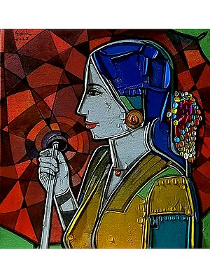Lady with Umbrella | Painting by Girish Adannavar
