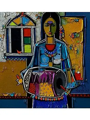 Lady Drummer | Painting by Girish Adannavar