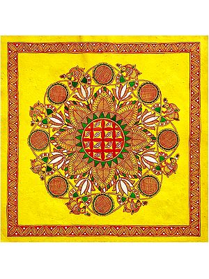 Kamaldah - Pond of Lotus Aripan Art | Acrylic on Handmade Sheet | By Urwashi Nirala