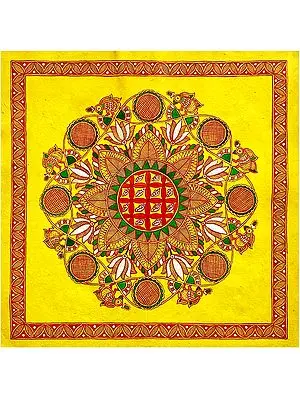 Kamaldah - Pond of Lotus Aripan Art | Acrylic on Handmade Sheet | By Urwashi Nirala