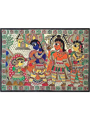 Ahilya Uddhar - Welfare Of Ahilya | Acrylic On Handmade Sheet | By Urwashi Nirala