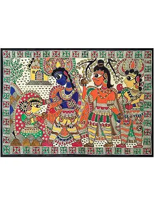Ahilya Uddhar - Welfare Of Ahilya | Acrylic On Handmade Sheet | By Urwashi Nirala