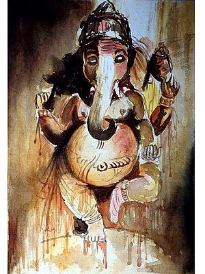 Standing Ganesha - Watercolor Painting by Prasenjit