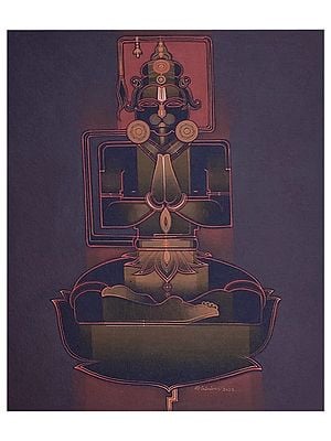 Hanuman Ji - Seated Hanuman On Lotus | Acrylic On Canvas | By Tailor Srinivas