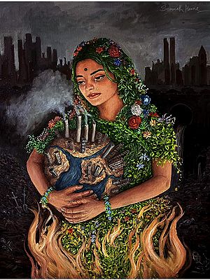 Crying Mother Earth | Oil Painting by Somnath Harne
