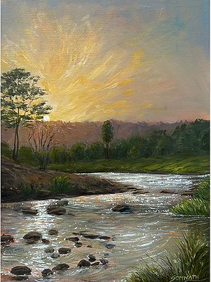 Evening View on The River | Oil Painting by Somnath Harne