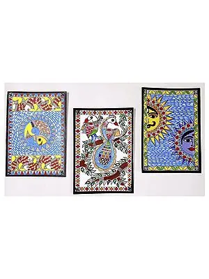 Beautiful Madhubani Paintings - Set of 3 | Acrylic on Brustro Paper | By Muskan