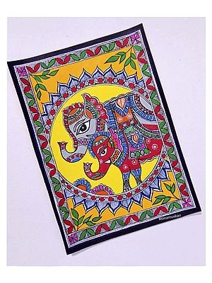 Pair of Royal Elephant in Madhubani Art | Acrylic on Handmade Paper | By Muskan