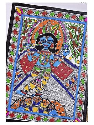Krishna Dance on Kaliya Serpent | Acrylic on Handmade Paper | By Muskan