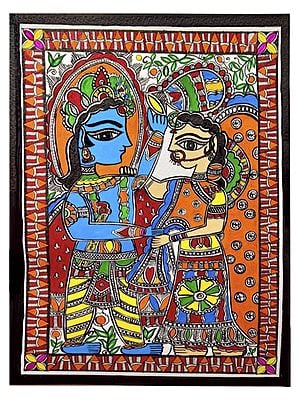 Divine Radha and Krishna | Acrylic on Handmade Paper | By Muskan