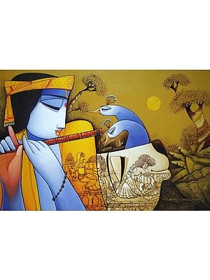 Attractive Painting Of Divine Krishna | Acrylic On Canvas | By Arvind Mahajan