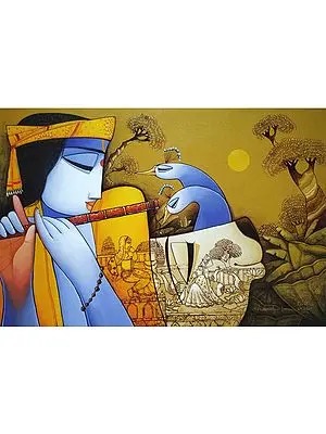 Attractive Painting of Divine Krishna | Acrylic on Canvas | By Arvind Mahajan