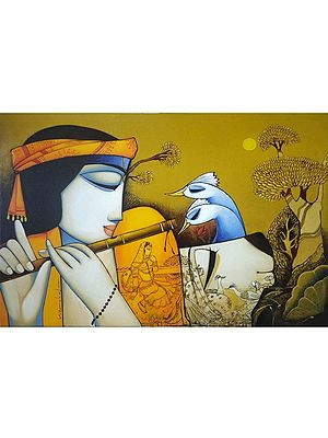 Shri Krishna With Devotees | Acrylic On Canvas | By Arvind Mahajan