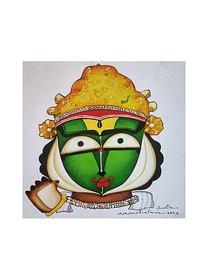 Beautiful Painting Of Katthkali Face | Acrylic On Paper | By Arvind Mahajan