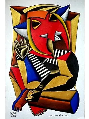 Abstract Of Blessing Ganesha | Acrylic On Paper | By Arvind Mahajan