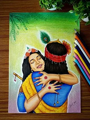 A Soulful Hug - Radhey Krishna | Color Pencil Art by Sunil Kumar