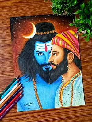 Shiva Behind Shivaji Painting | Colorpencil | By Sunil Kumar