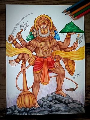 Punchmukhi Lord Hanuman | Colorpencil | By Sunil Kumar