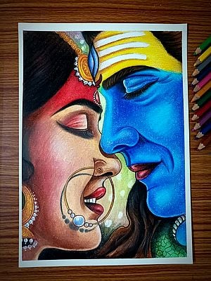 Shiva And Shakti Painting | Colorpencil | By Sunil Kumar