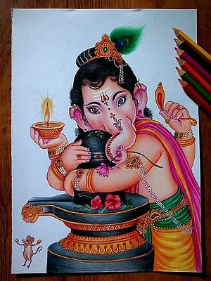 Ganesha With Shivling | Colorpencil | By Sunil Kumar